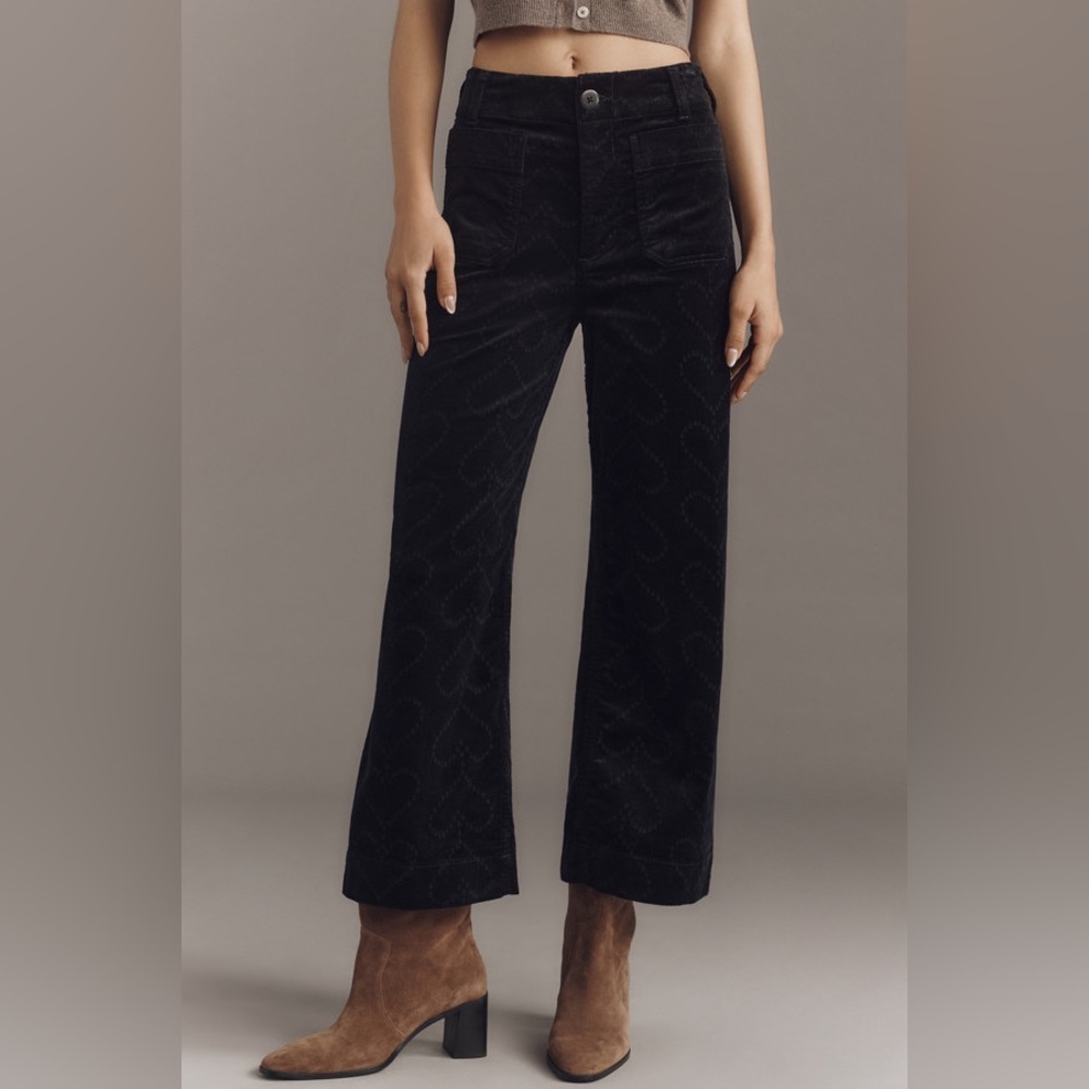 New Maeve x Anthropologie The Colette Crop Corduroy Heart-Print Pants 30T 30 T